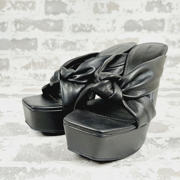 NEW Open Edit Kaia Black High Chunky Block Heel Open Toe Slip On Sandals K721 - Picture 2 of 11